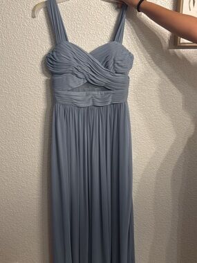 Soft Blue Ruched Maxi Wedding Dress with Wide Straps